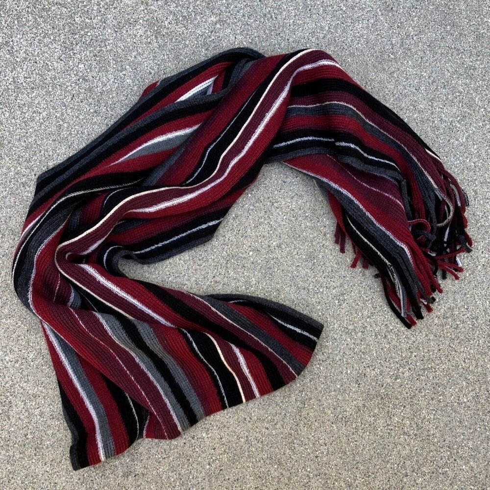 V FRAAS Neck Scarf Wrap Men's Acrylic Tassel Striped Red Black​​​​​